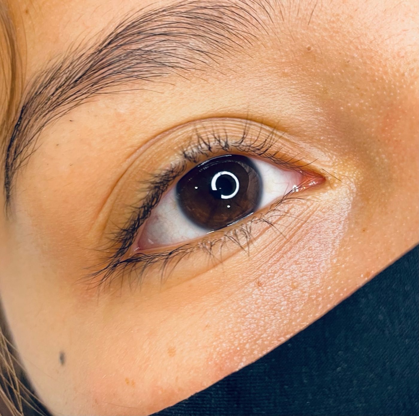 A lash lift and tint, close up on the eye
