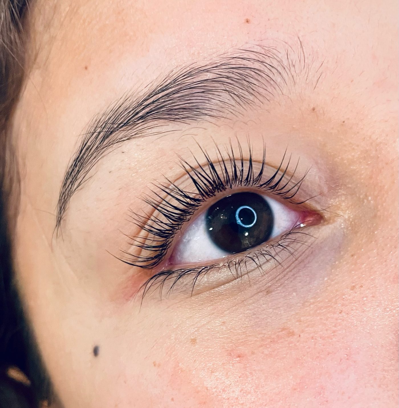 A lash lift on a client with light brown lashes