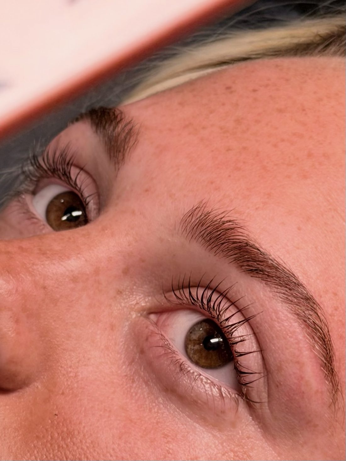 Close up of lifted and tinted lashes